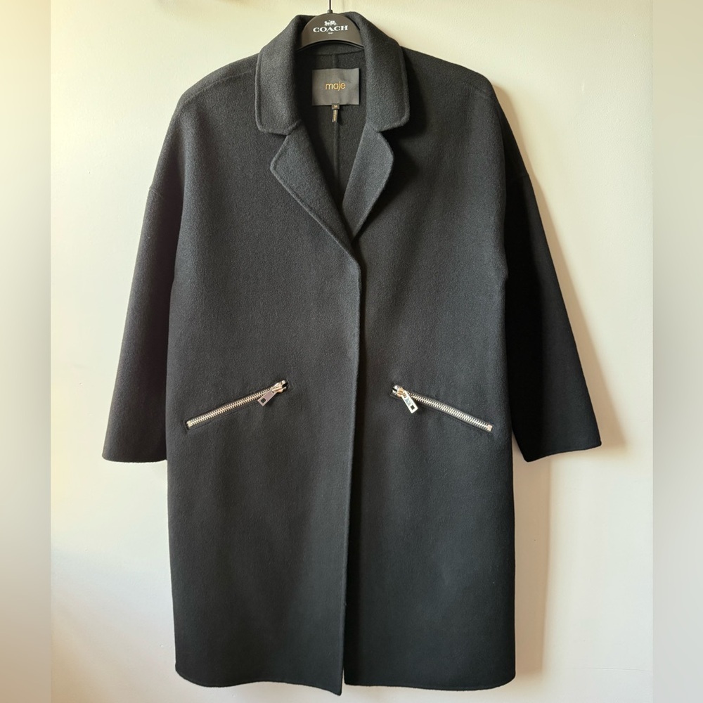 Maje Black Wool Blend Coat - GRIMA Model - Size 36 (Small)